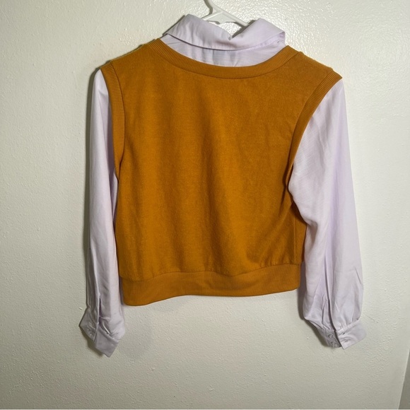 Amy Byer 2Fer Vest Blouse Mustard Yellow L 14 - Picture 6 of 11